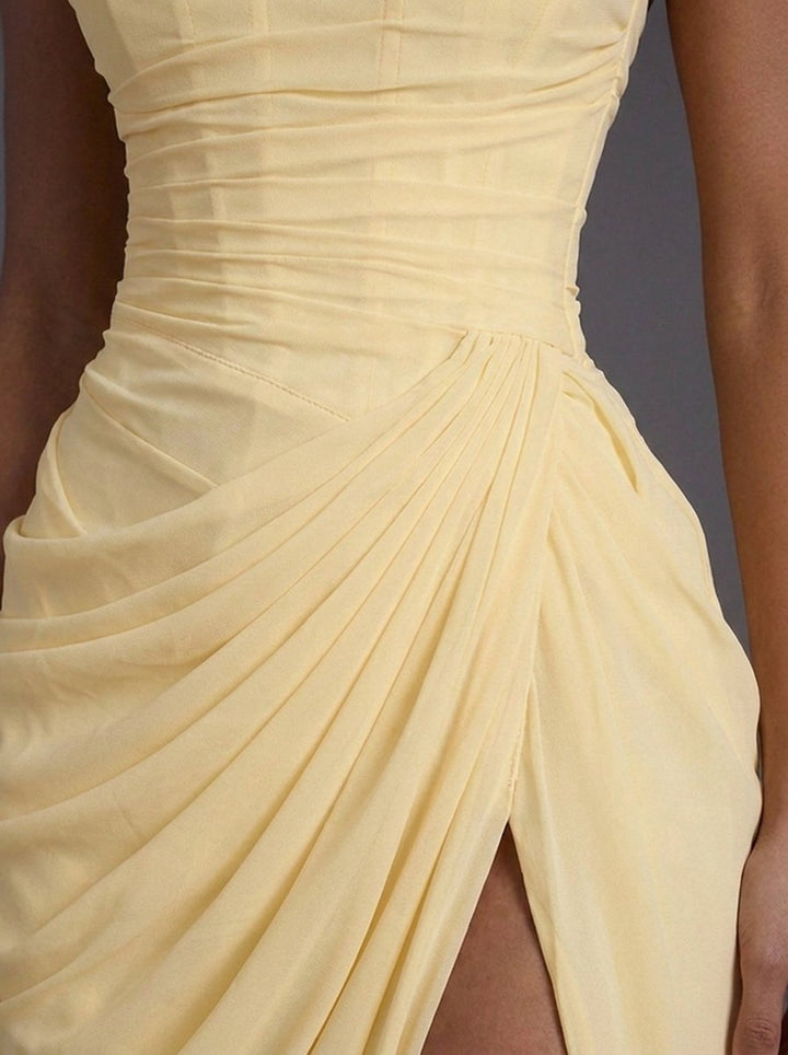 Damen Trägerloses Korsett Maxikleid Gerafft Schlitz