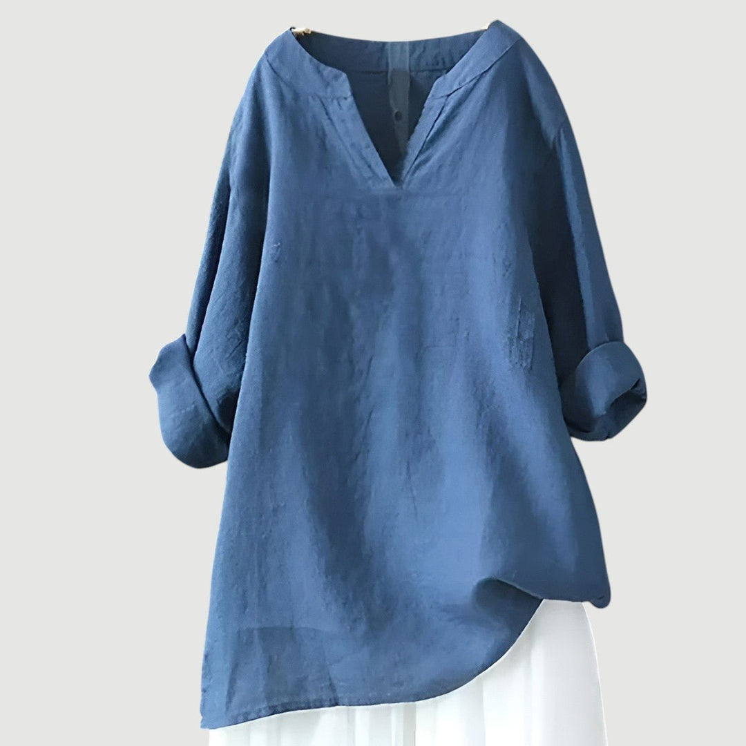 Damen Tunika Bluse Luftig Bequem V-Ausschnitt Langarm - Blue (almost sold out)