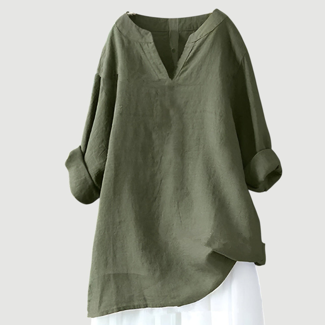Damen Tunika Bluse Luftig Bequem V-Ausschnitt Langarm - Green (almost sold out)