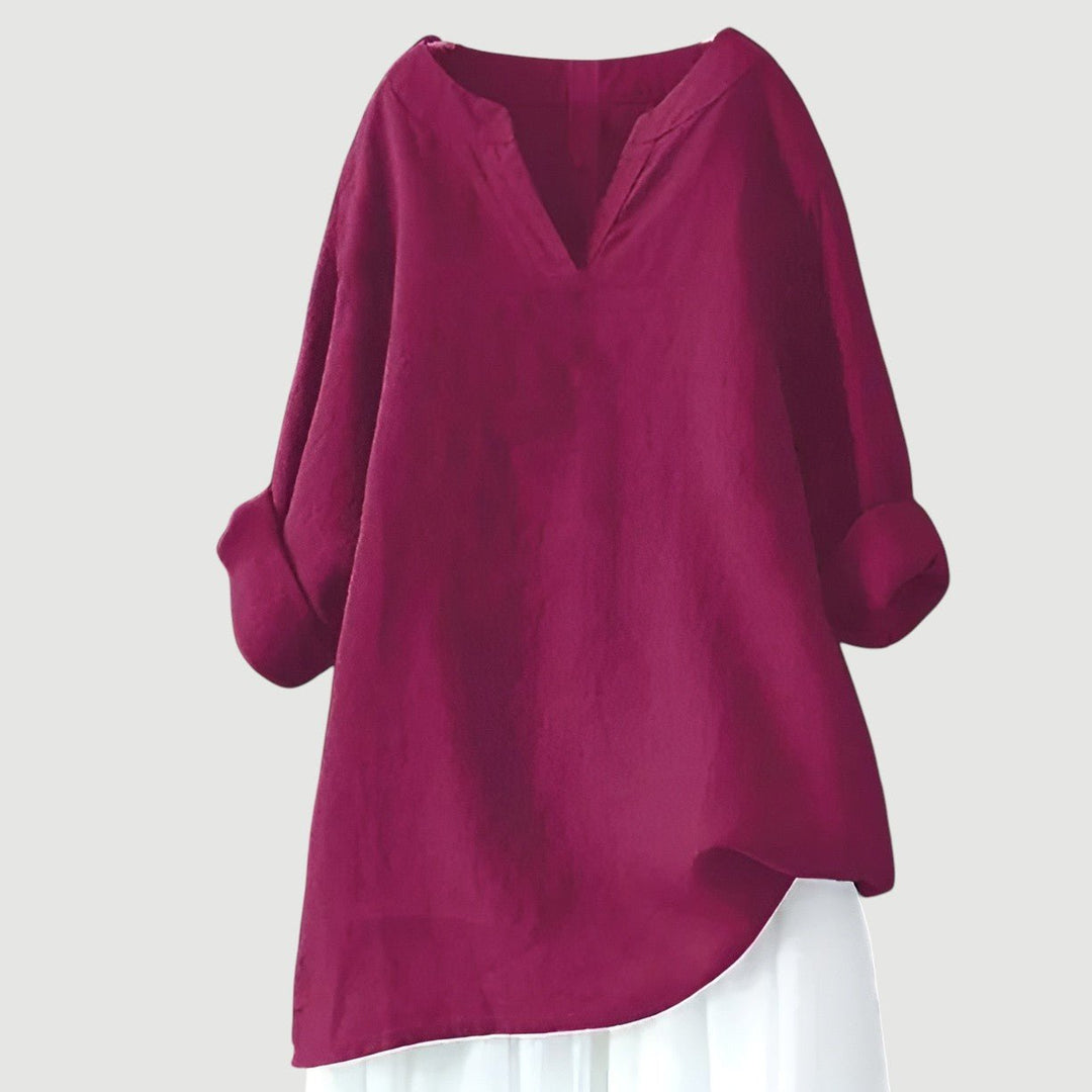 Damen Tunika Bluse Luftig Bequem V-Ausschnitt Langarm - Purple
