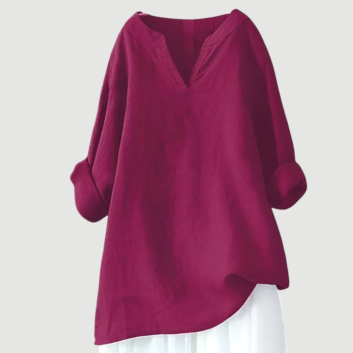 Damen Tunika Bluse Luftig Bequem V-Ausschnitt Langarm - Purple