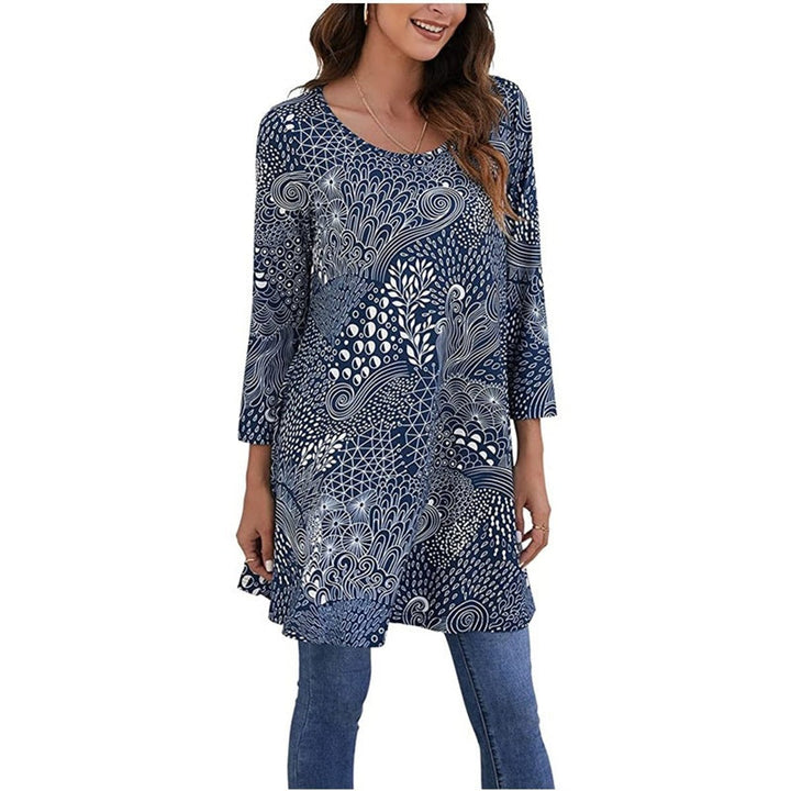 Damen Tunika mit buntem Mandala-Druck 3/4-Arm ausgestellt - A12