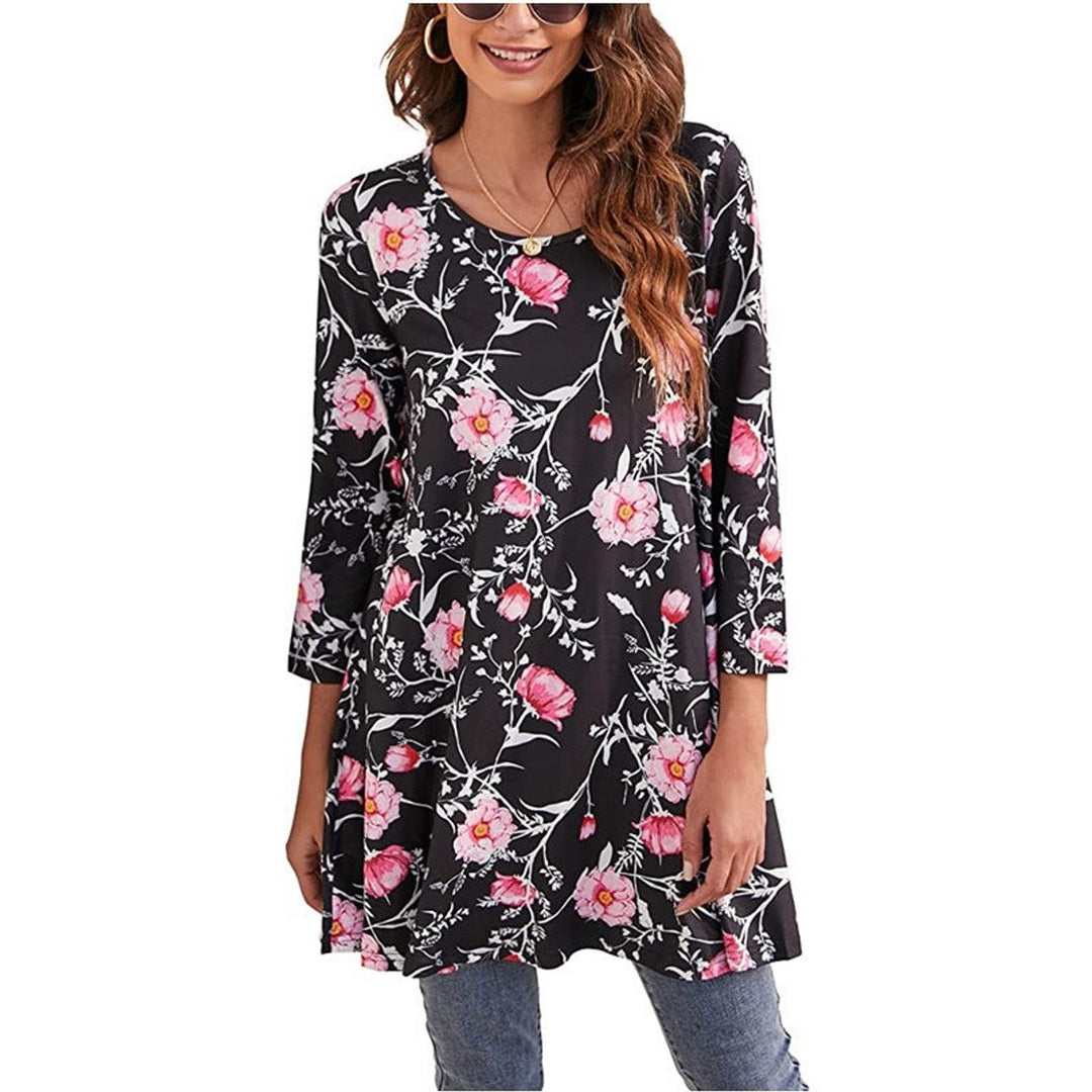 Damen Tunika mit buntem Mandala-Druck 3/4-Arm ausgestellt - A4