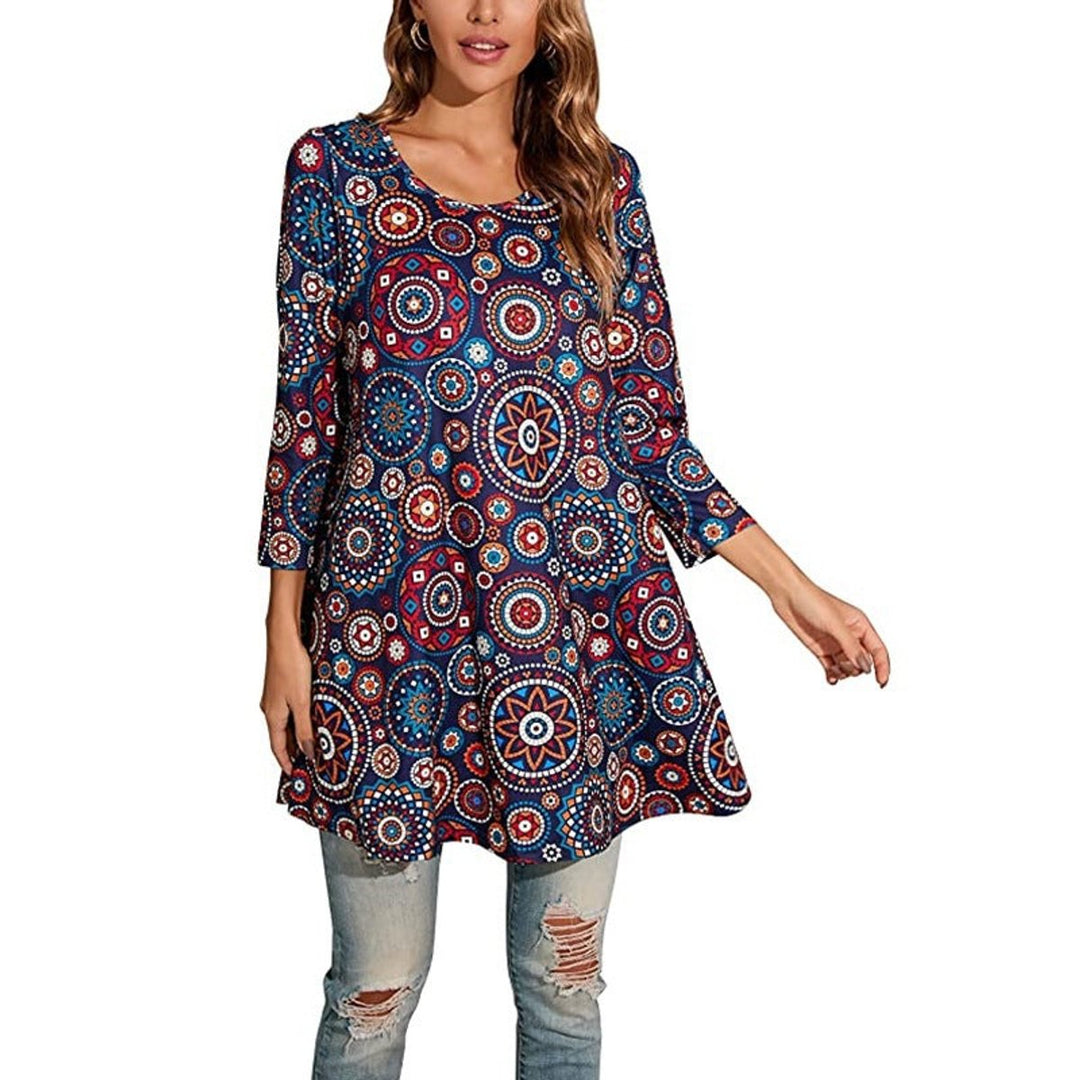 Damen Tunika mit buntem Mandala-Druck 3/4-Arm ausgestellt - 11