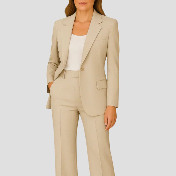 Damen Two-Piece Set Business Anzug mit Einknopf-Blazer - Beige