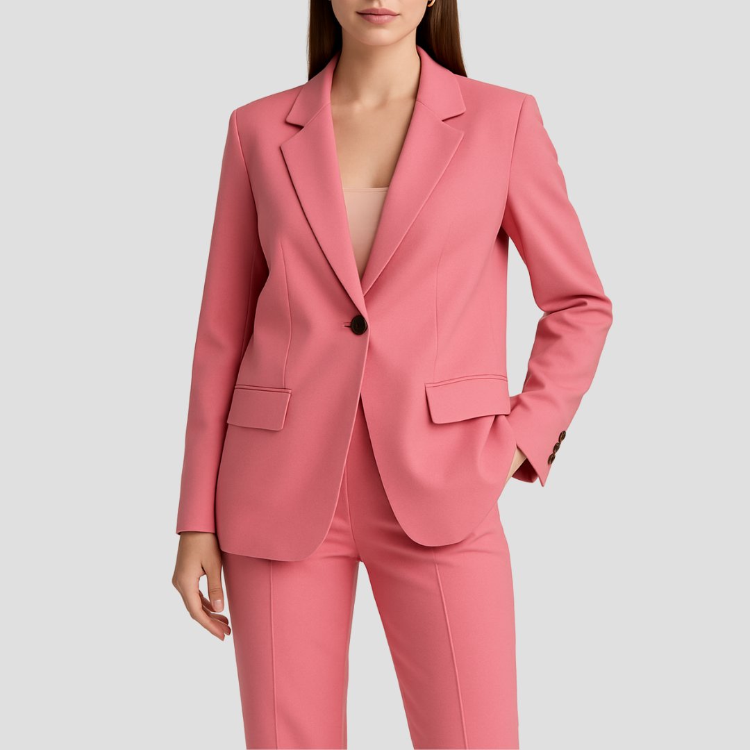 Damen Two-Piece Set Business Anzug mit Einknopf-Blazer - Pink
