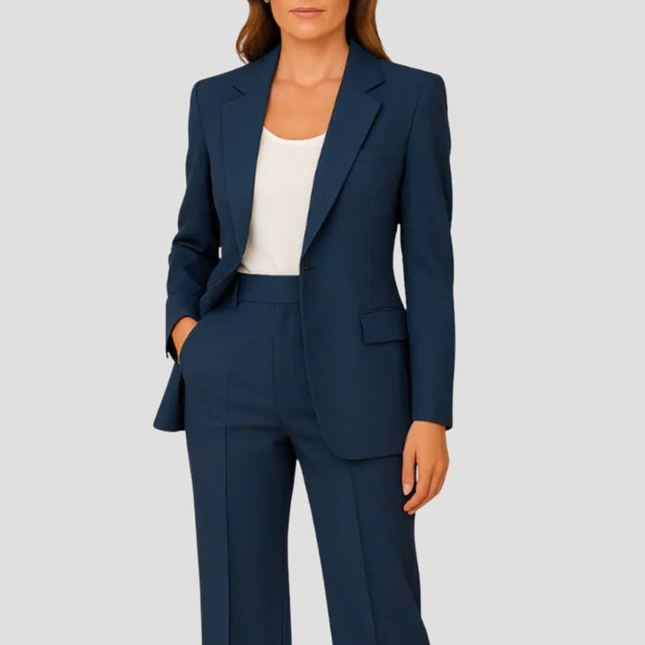 Damen Two-Piece Set Business Anzug mit Einknopf-Blazer - Navy Blue