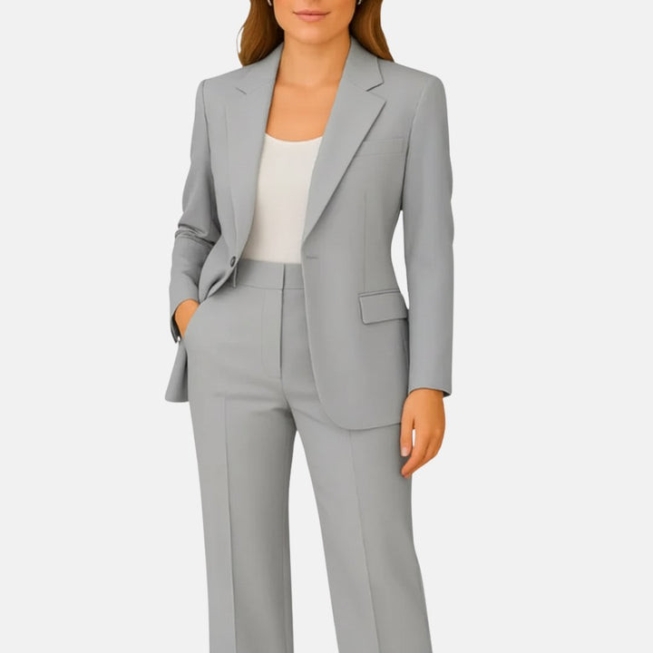Damen Two-Piece Set Business Anzug mit Einknopf-Blazer - Grey