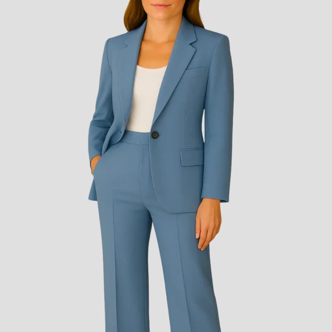 Damen Two-Piece Set Business Anzug mit Einknopf-Blazer - Blue