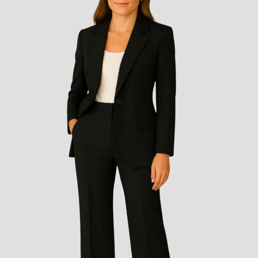 Damen Two-Piece Set Business Anzug mit Einknopf-Blazer - Black