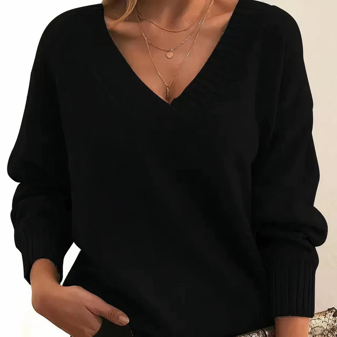 Damen V-Ausschnitt Kaschmir-Blend Langarm Sweater