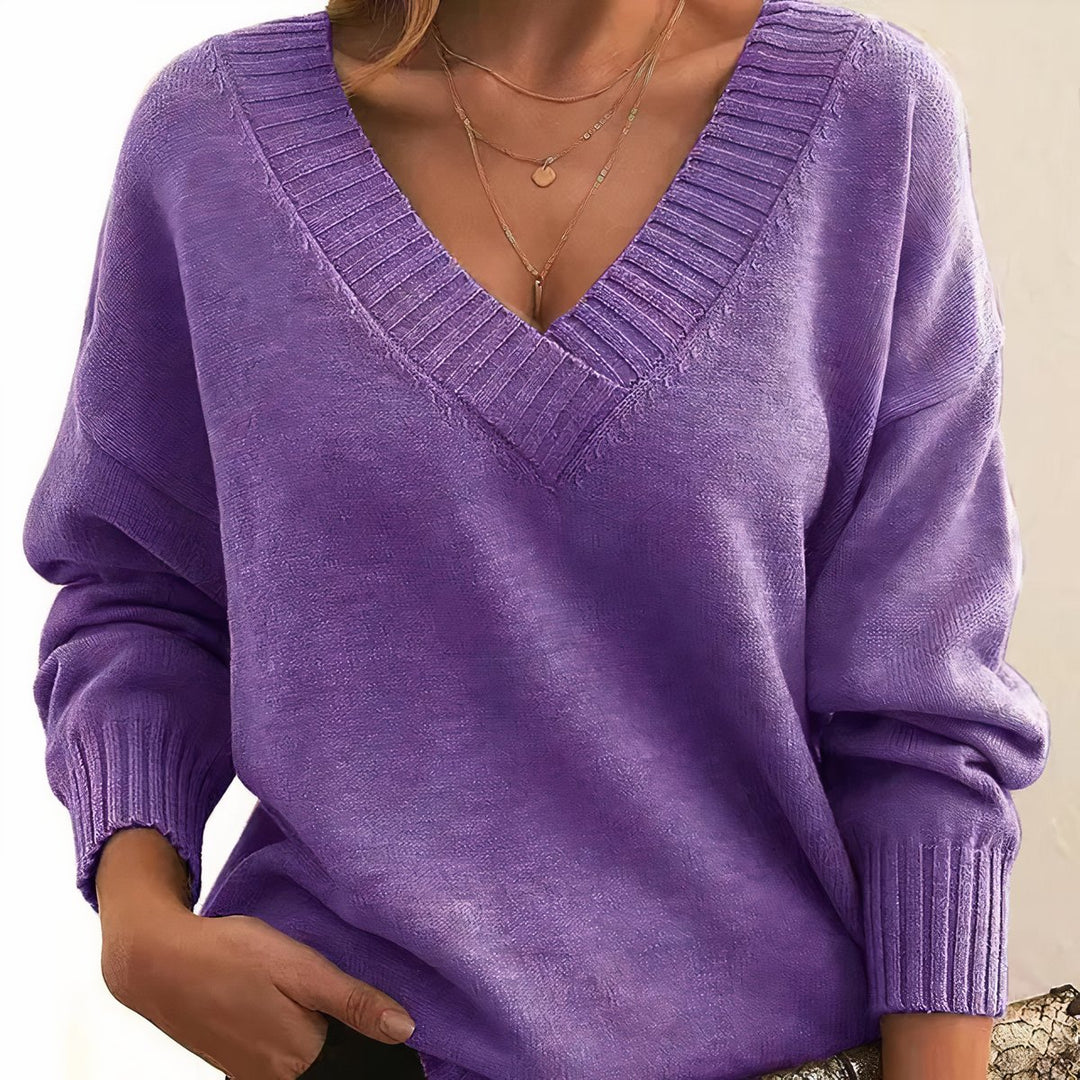 Damen V-Ausschnitt Kaschmir-Blend Langarm Sweater - Lila