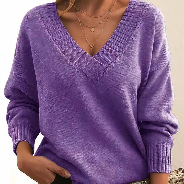 Damen V-Ausschnitt Kaschmir-Blend Langarm Sweater - Lila