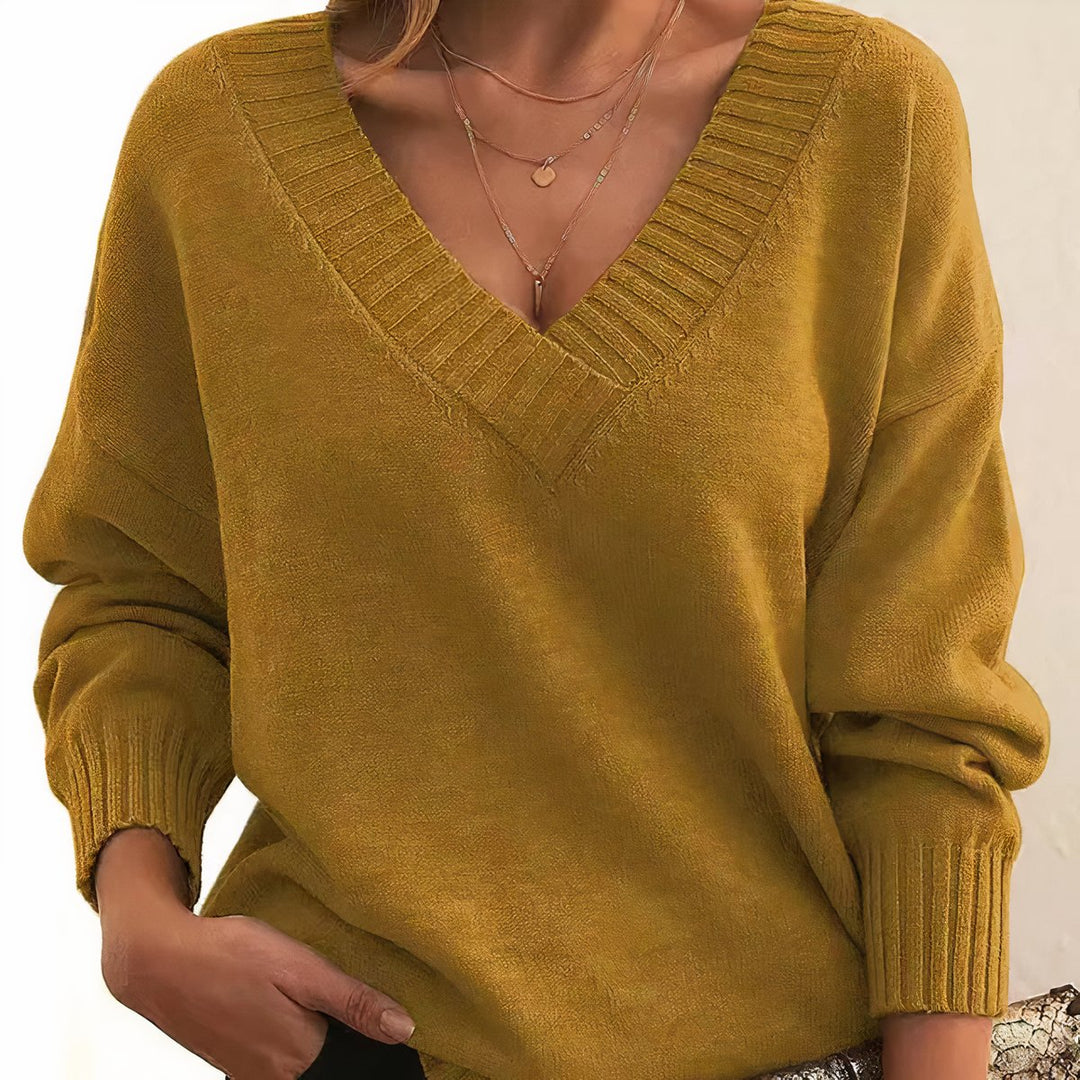 Damen V-Ausschnitt Kaschmir-Blend Langarm Sweater - Gold