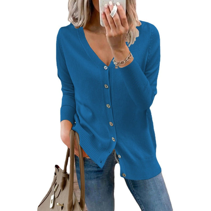 Damen V-Ausschnitt Strickjacke Cardigan mit Knopfleiste