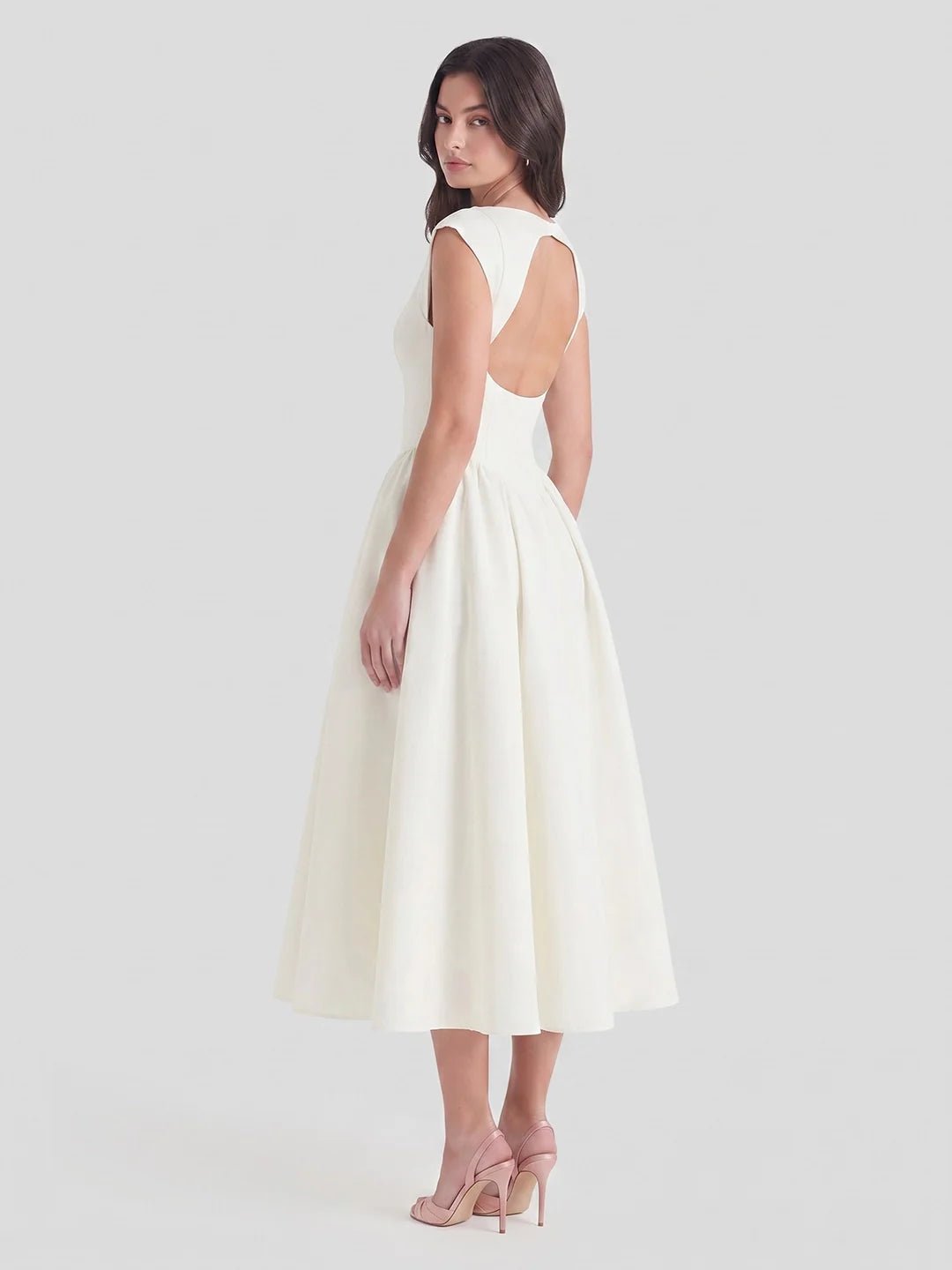 Damen Vintage Bateau-Ausschnitt Satin Midi Kleid mit Tellerrock