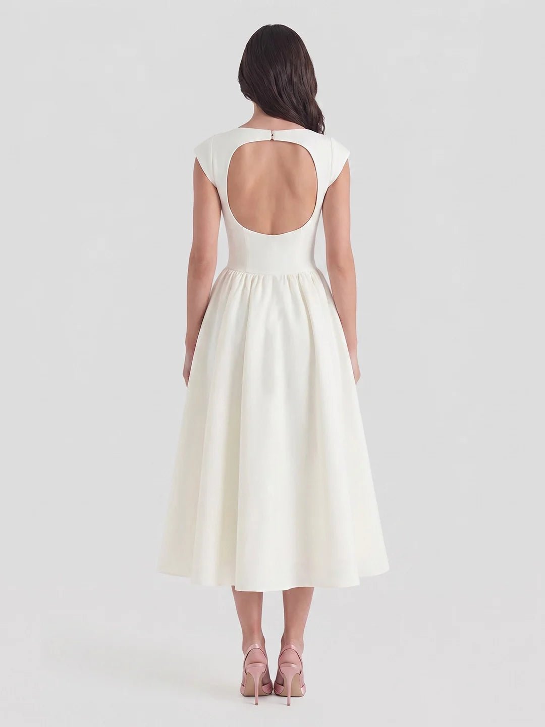 Damen Vintage Bateau-Ausschnitt Satin Midi Kleid mit Tellerrock