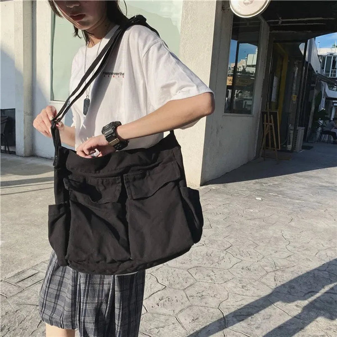 Damen Vintage Canvas Tote Bag Umhängetasche mit Reißverschluss