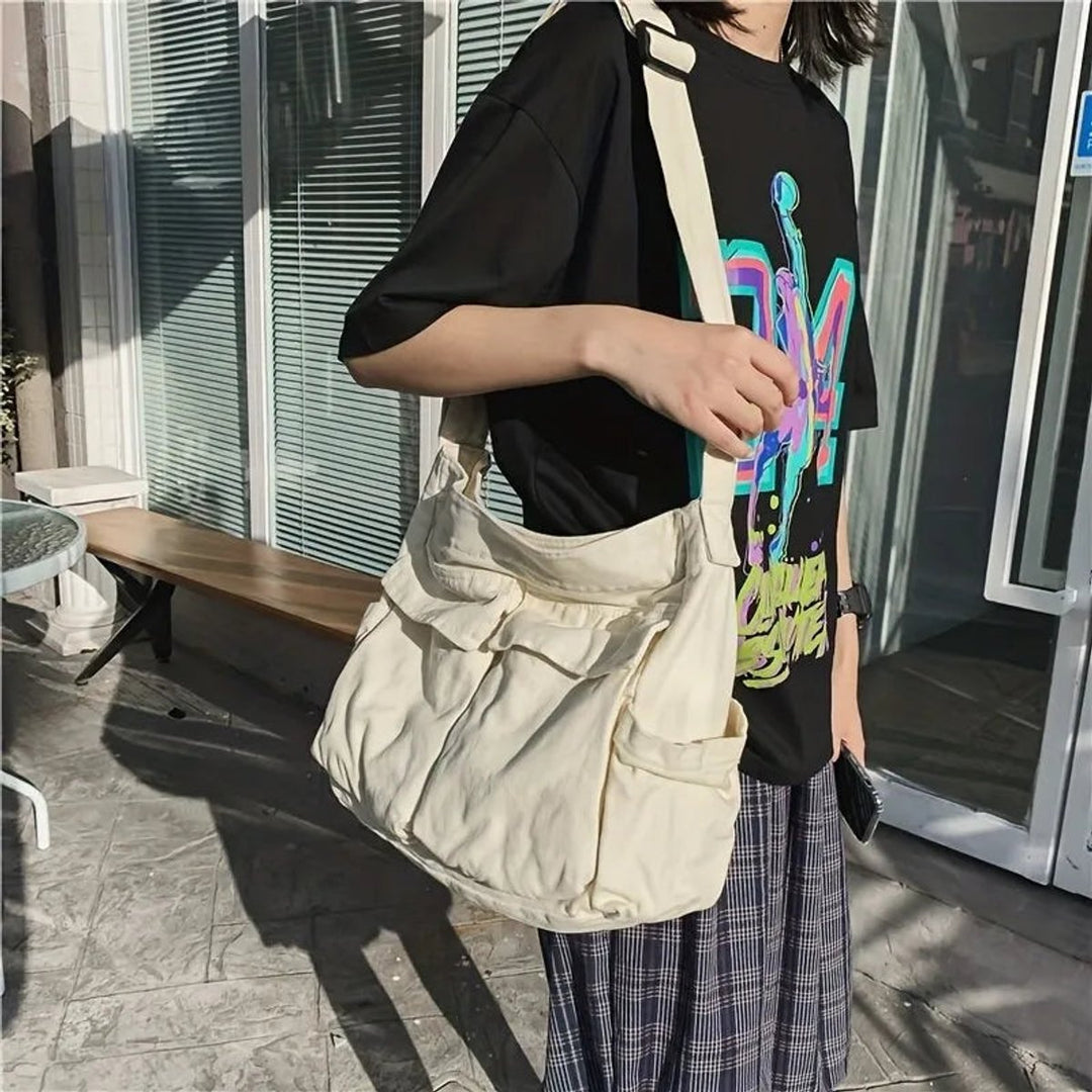 Damen Vintage Canvas Tote Bag Umhängetasche mit Reißverschluss