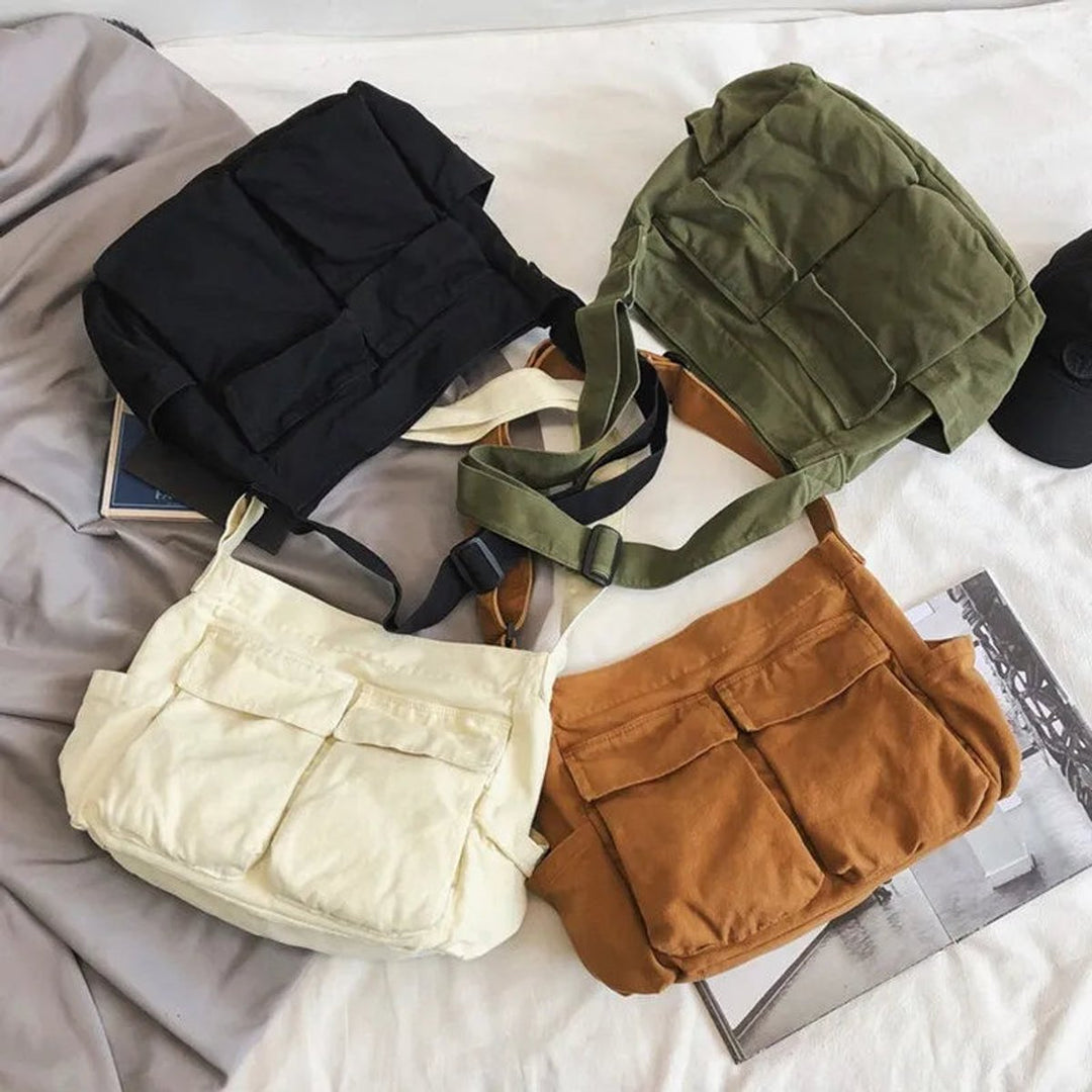 Damen Vintage Canvas Tote Bag Umhängetasche mit Reißverschluss