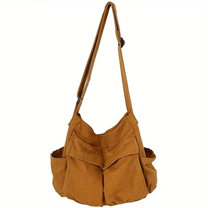 Damen Vintage Canvas Tote Bag Umhängetasche mit Reißverschluss - Khaki