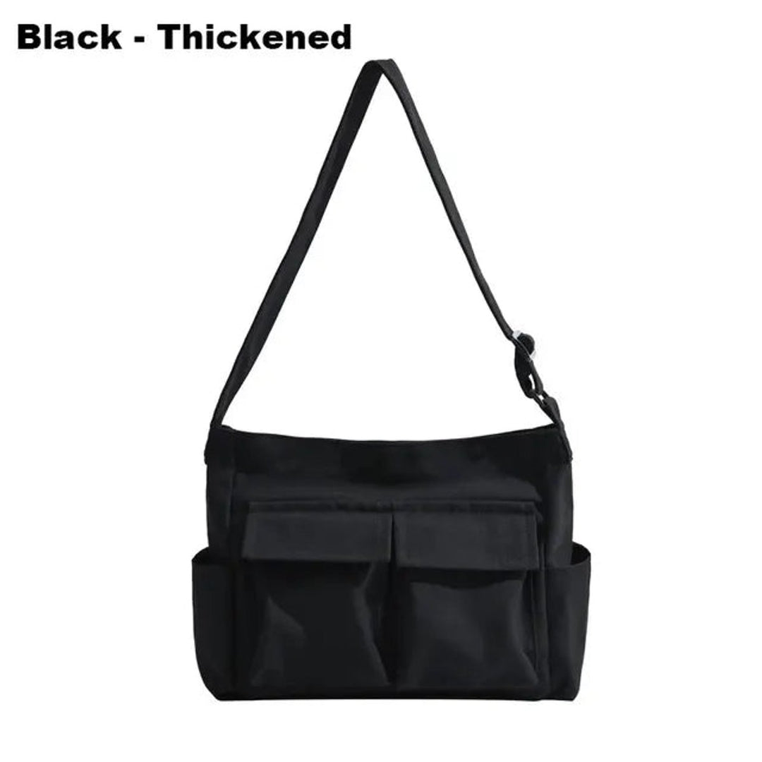 Damen Vintage Canvas Tote Bag Umhängetasche mit Reißverschluss - Schwarz (verstärkt)