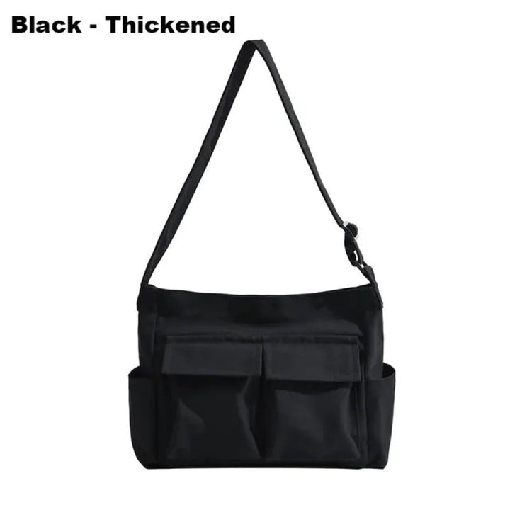 Damen Vintage Canvas Tote Bag Umhängetasche mit Reißverschluss - Schwarz (verstärkt)