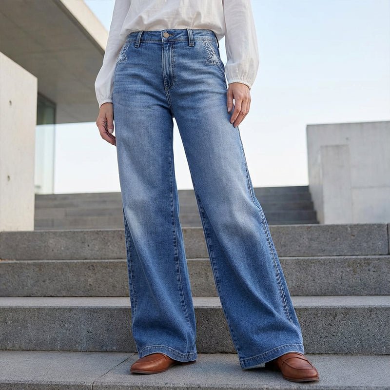 Damen Vintage High Waist Wide Leg Jeans Hochtailliert - Blau