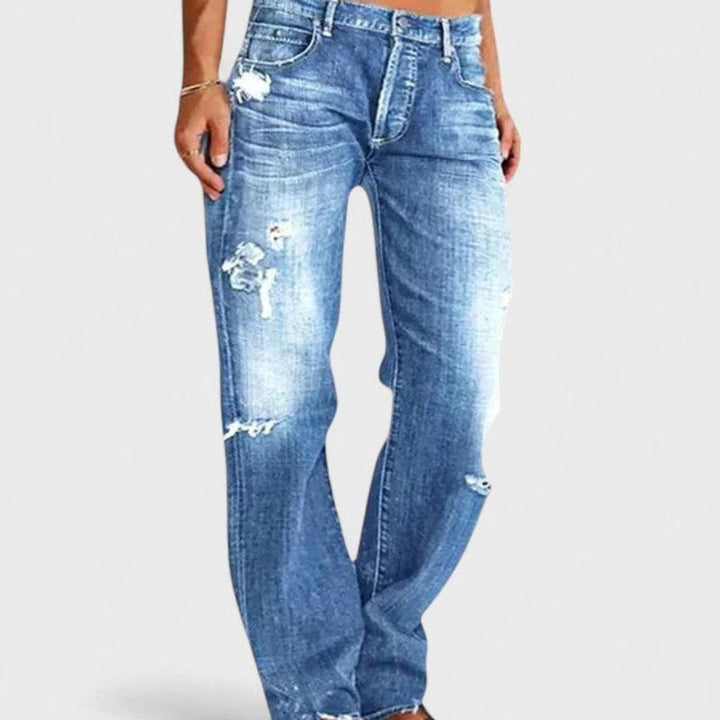 Damen Vintage-Jeans Lockere Passform mit Destroyed-Waschung - Blau