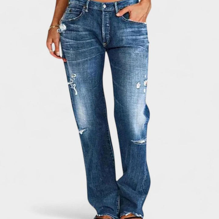 Damen Vintage-Jeans Lockere Passform mit Destroyed-Waschung - Dunkelblau