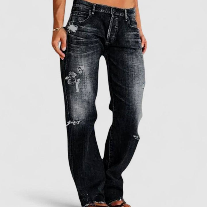 Damen Vintage-Jeans Lockere Passform mit Destroyed-Waschung - Schwarz