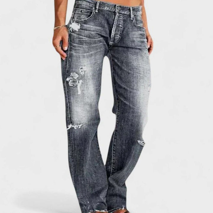 Damen Vintage-Jeans Lockere Passform mit Destroyed-Waschung - Grau