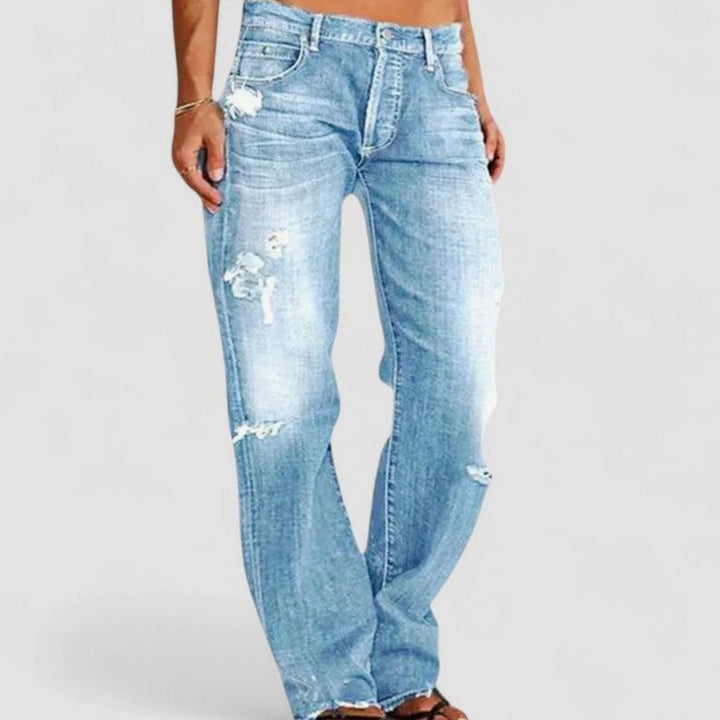 Damen Vintage-Jeans Lockere Passform mit Destroyed-Waschung - Hellblau