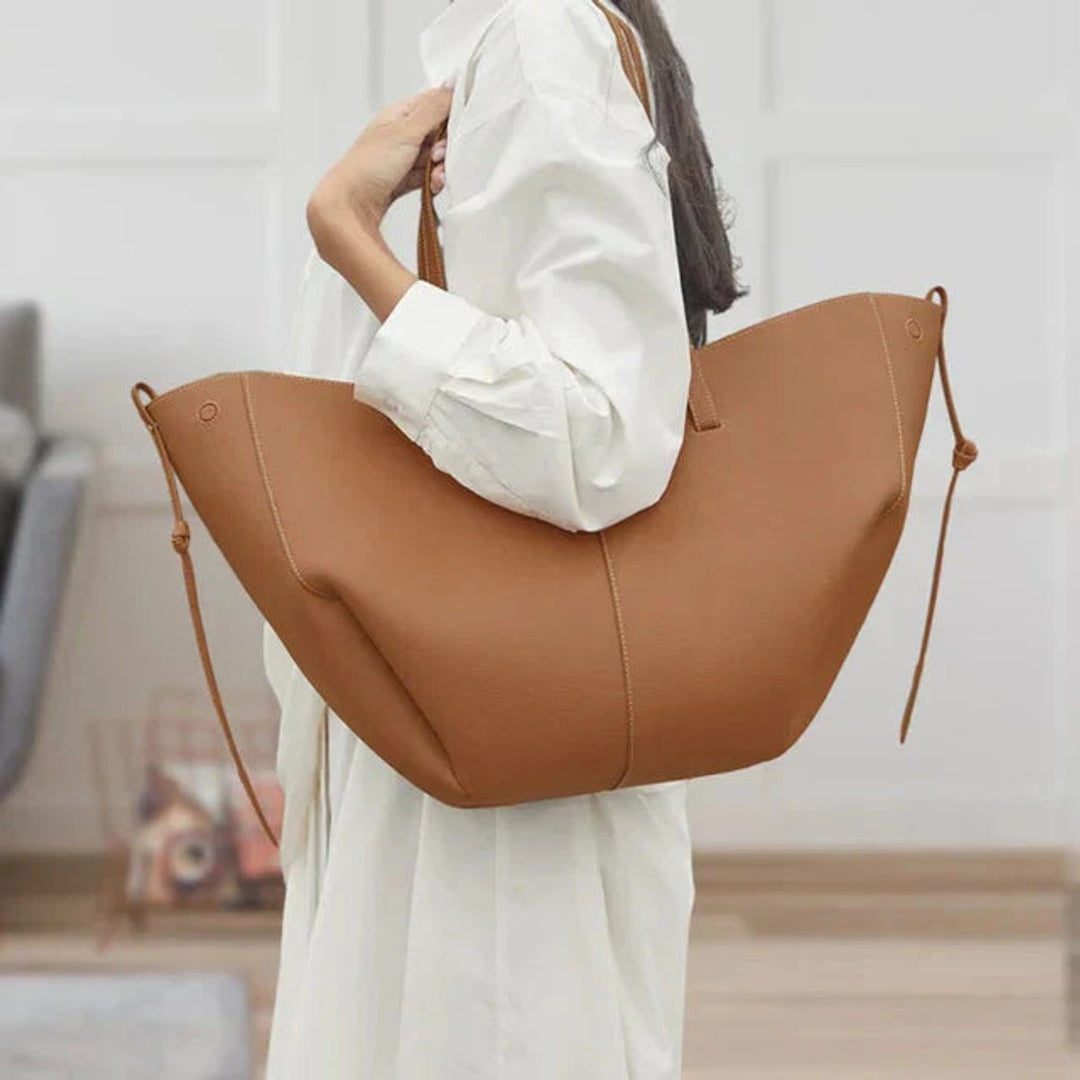 Damen Vintage Kunstleder Tote Bag Große Schultertasche - Kamel