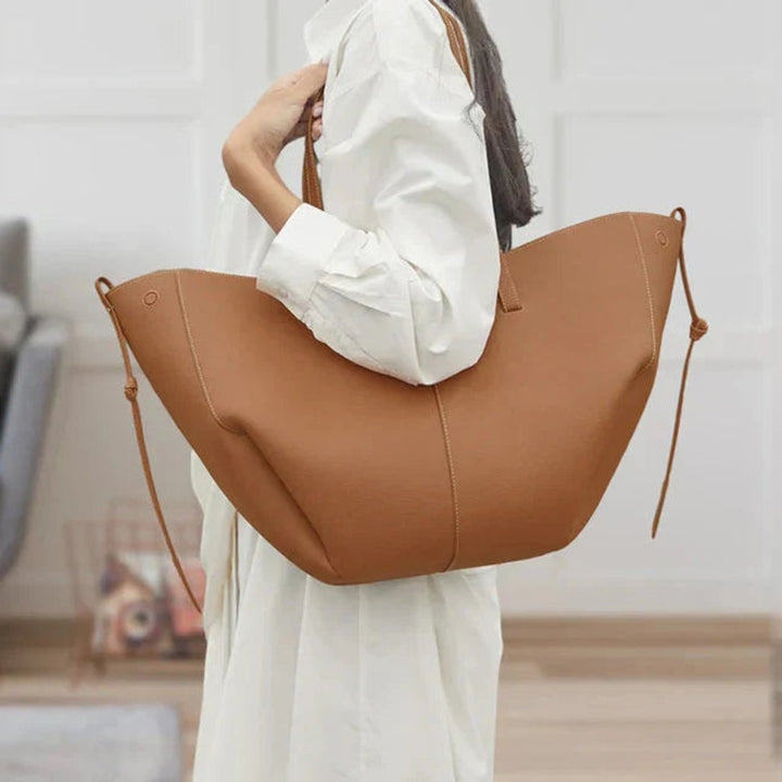 Damen Vintage Kunstleder Tote Bag Große Schultertasche - Kamel