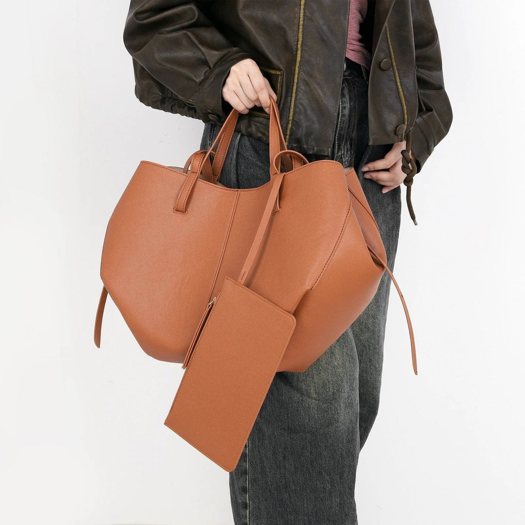 Damen Vintage Kunstleder Tote Bag Große Schultertasche