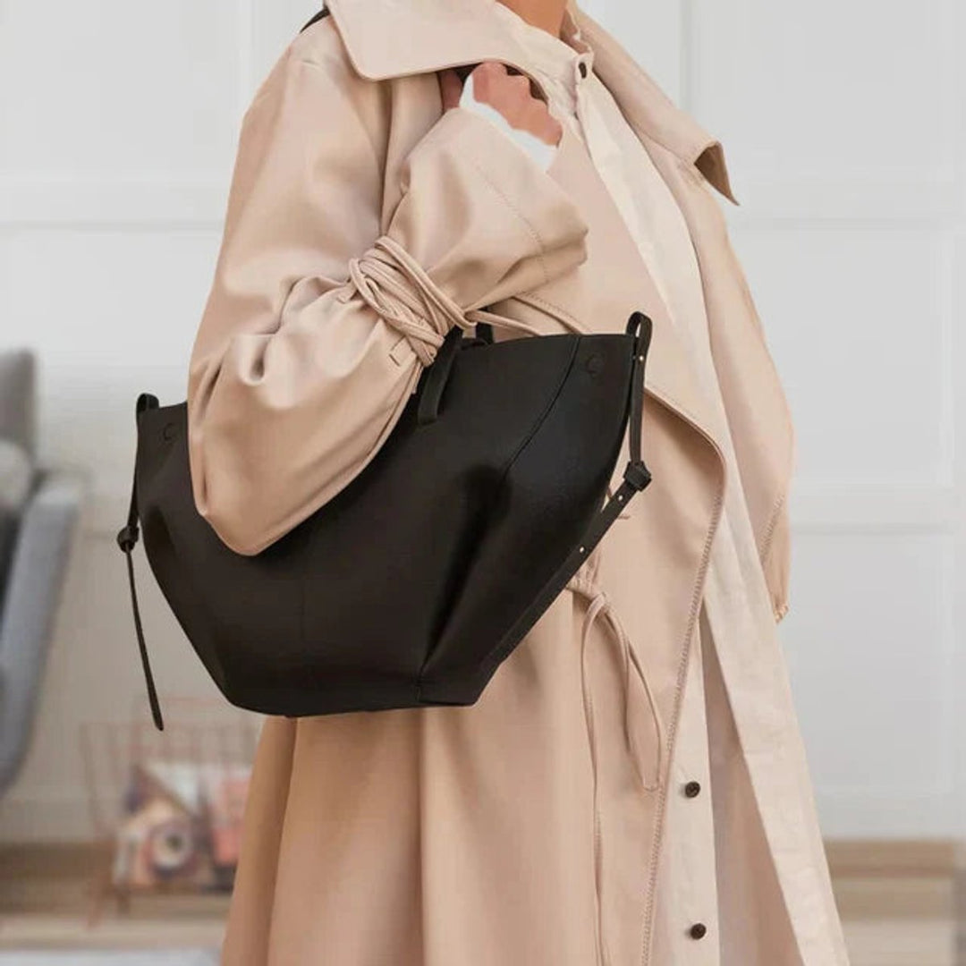 Damen Vintage Kunstleder Tote Bag Große Schultertasche - Schwarz