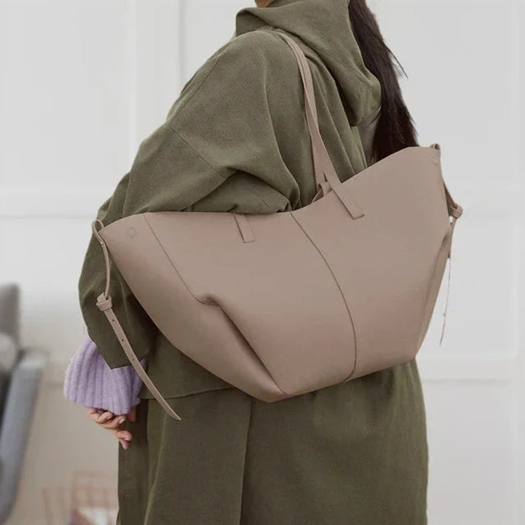 Damen Vintage Kunstleder Tote Bag Große Schultertasche - Grau