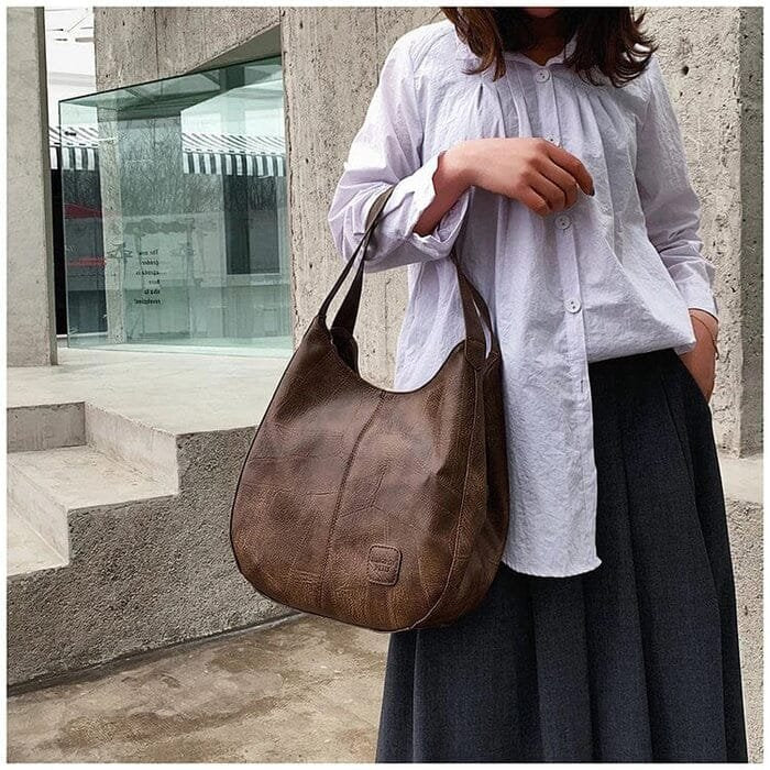 Damen Vintage Leder Schultertasche Hobo Handtasche