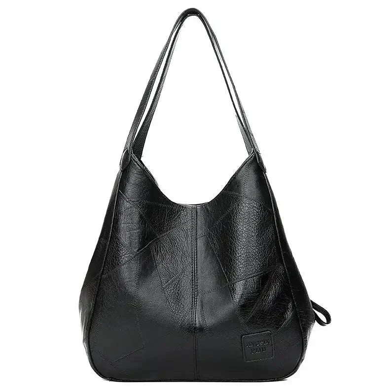 Damen Vintage Leder Schultertasche Hobo Handtasche - Black