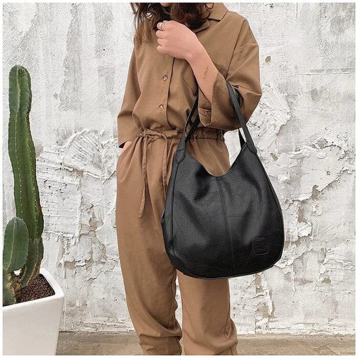 Damen Vintage Leder Schultertasche Hobo Handtasche