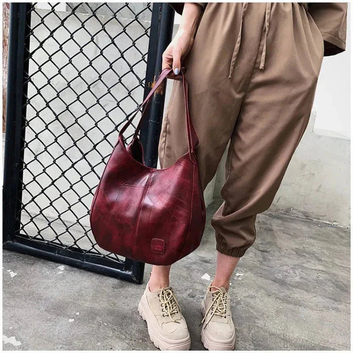 Damen Vintage Leder Schultertasche Hobo Handtasche
