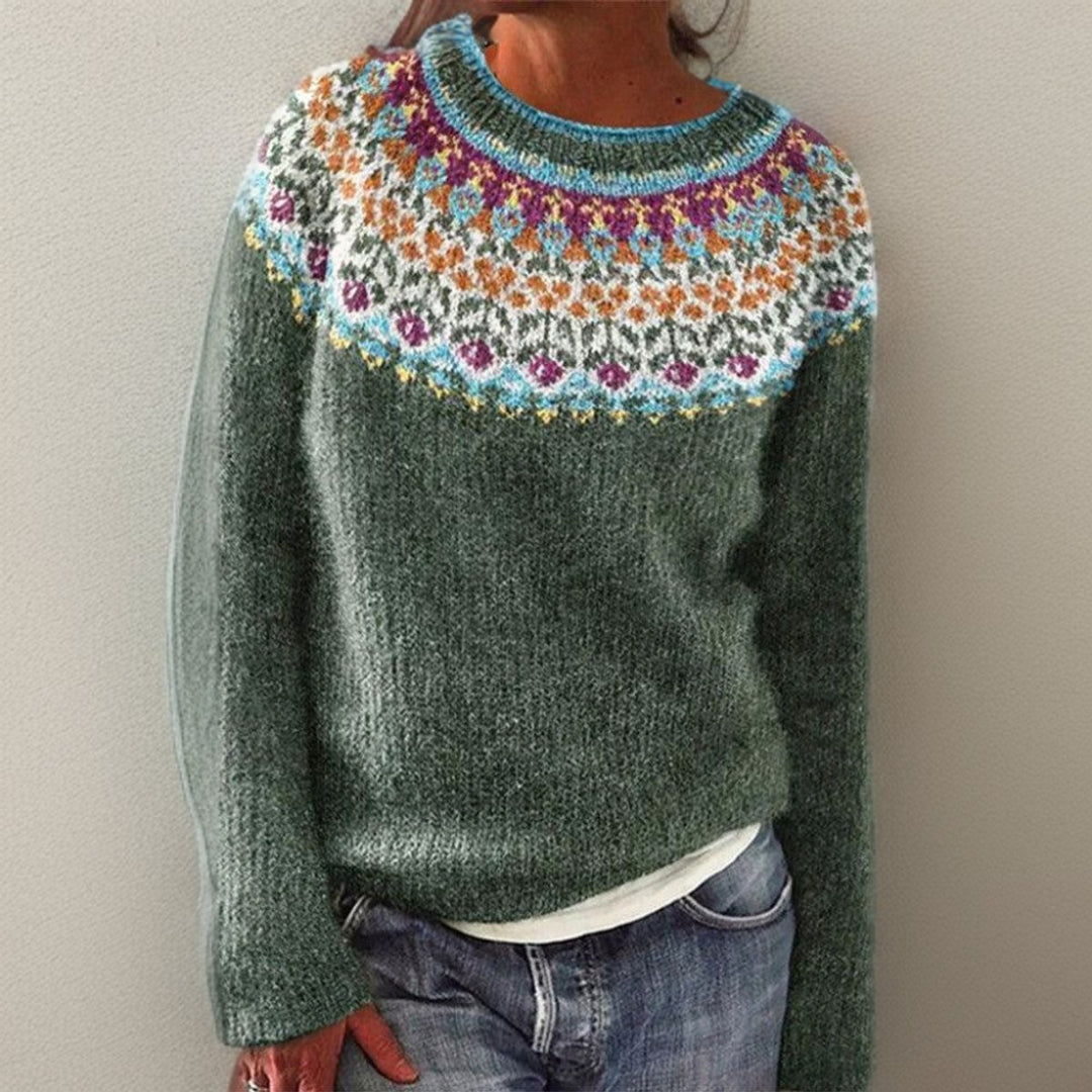 Damen Vintage Strickmuster Knit Sweater mit Rundhals