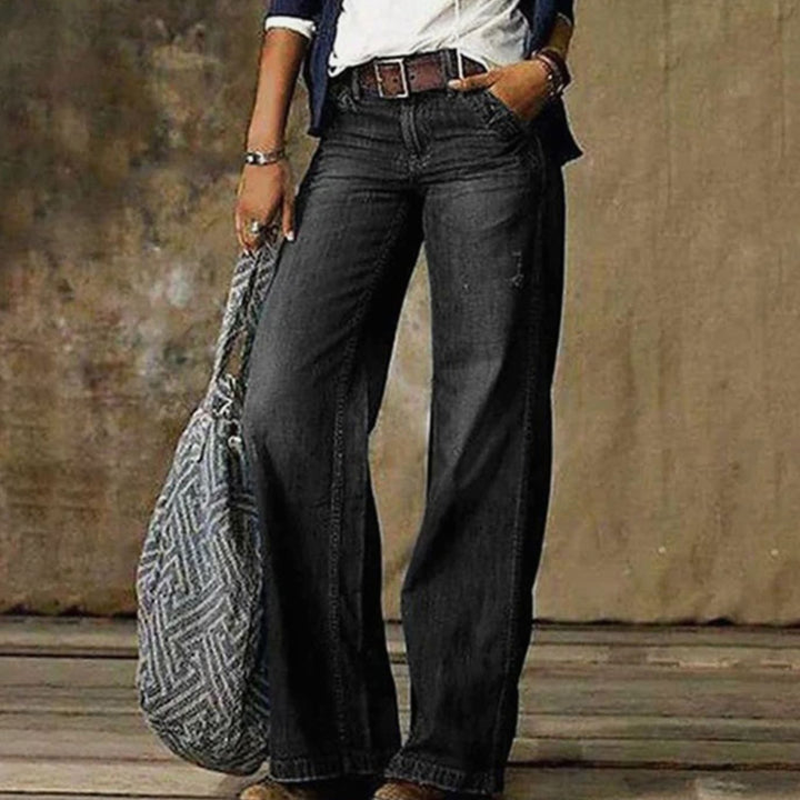 Damen Vintage Weiten Beinen Jeanshose Retro Flared Denim - Grau