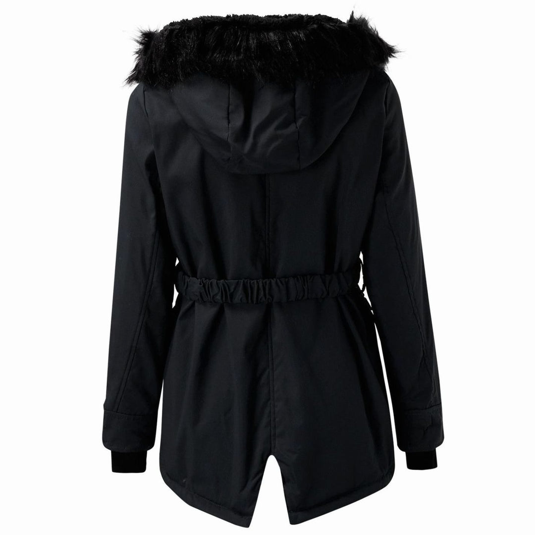 Damen Warme Longline Kapuzen Winterjacke mit Fellkragen