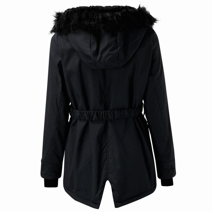 Damen Warme Longline Kapuzen Winterjacke mit Fellkragen