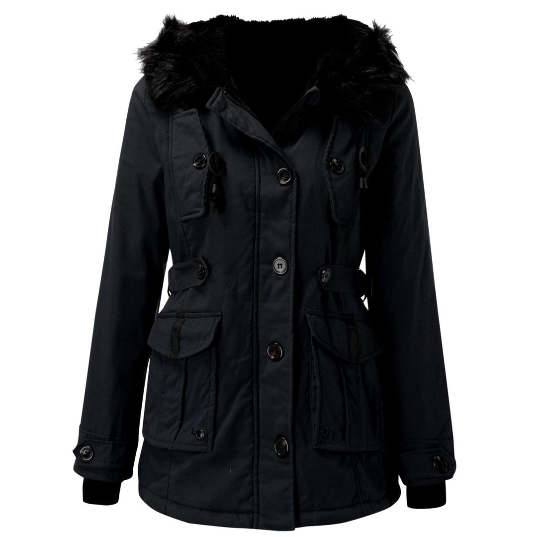 Damen Warme Longline Kapuzen Winterjacke mit Fellkragen