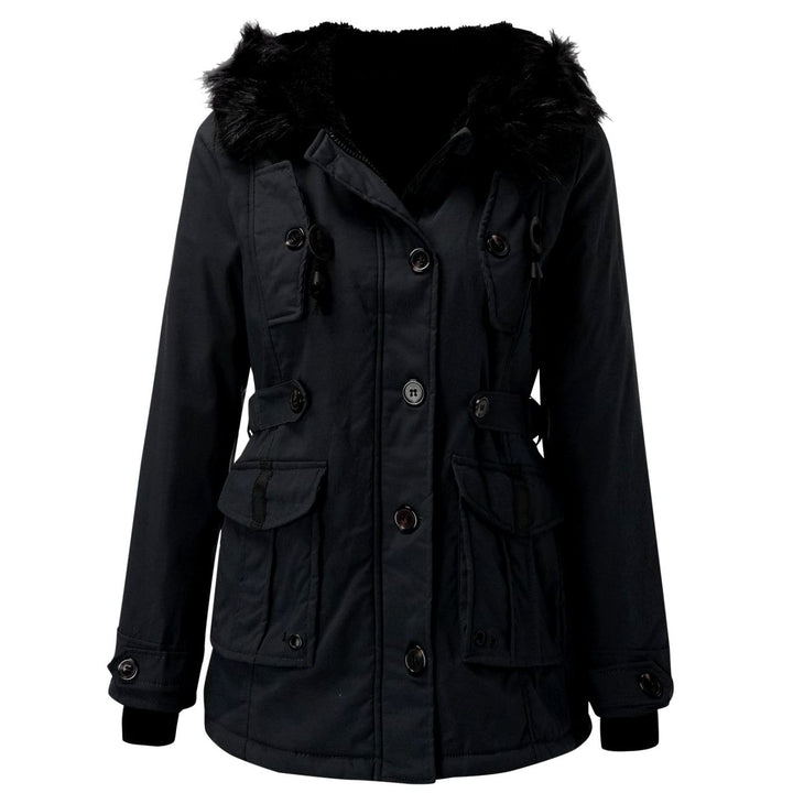 Damen Warme Longline Kapuzen Winterjacke mit Fellkragen