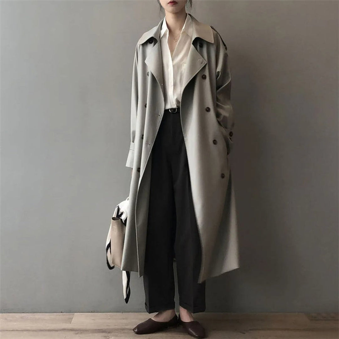 Damen Wasserabweisender Longline Doppelreiher Trench Coat - Grau