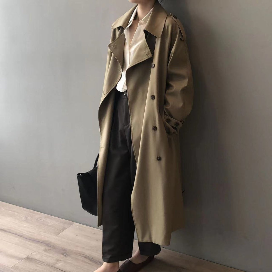 Damen Wasserabweisender Longline Doppelreiher Trench Coat - Khaki
